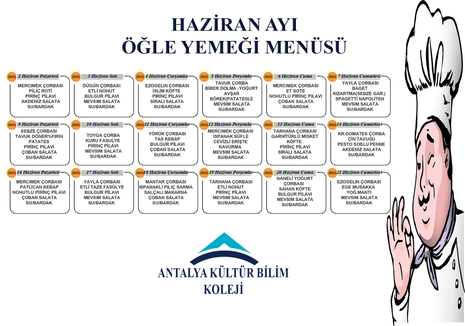 Haziran Ayı Öğle Yemeği Menüsü